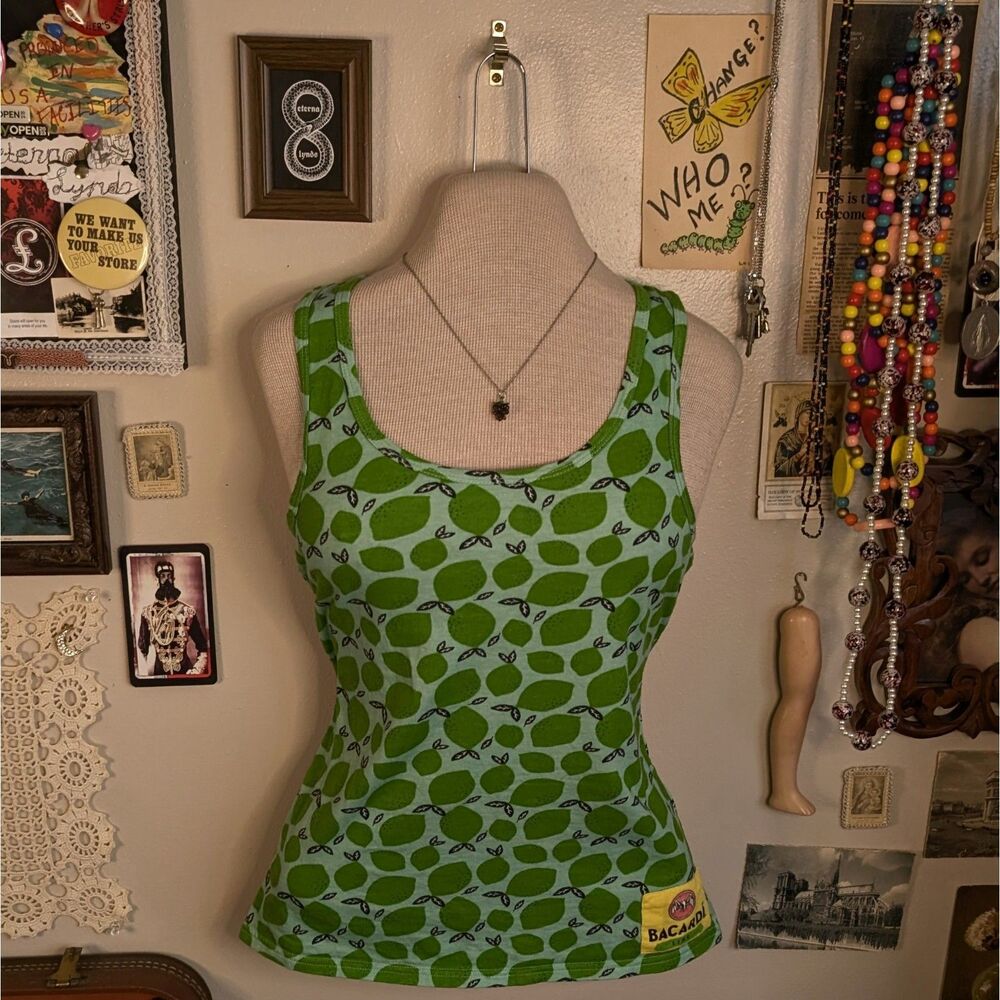 Bacardi Rum Lime Print Tank Top Women's Large Green Blue